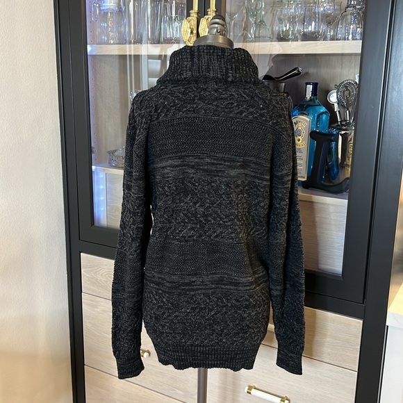 American Rag Sweater Shawl collar Charcoal Grey  cable knit mixed knit sweater L - Picture 4 of 17